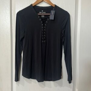American eagle, soft and sexy slate gray  long sleeve lace up front Tee NWT